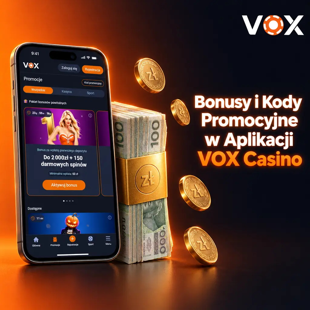 Aplikacja VOX Casino – bonusy powitalne do 10 000 PLN, darmowe spiny i kody promocyjne