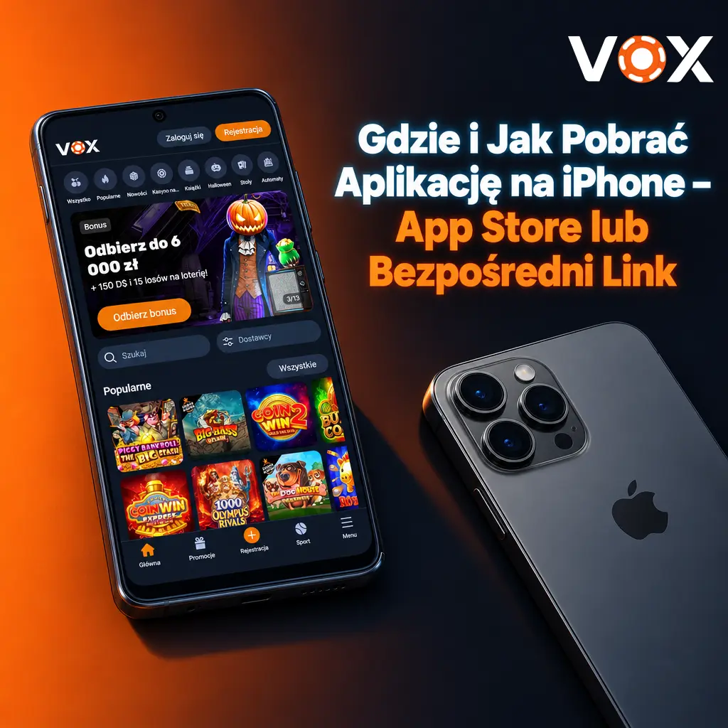 Pobieranie aplikacji VOX Casino na iPhone przez App Store lub Safari PWA na ekranie głównym