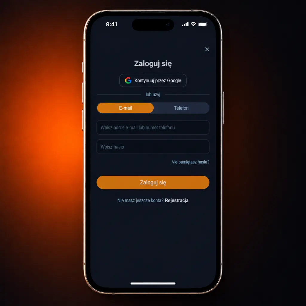 Instrukcja logowania do VOX Casino – ekran logowania z polem e-mail, telefonu i hasła