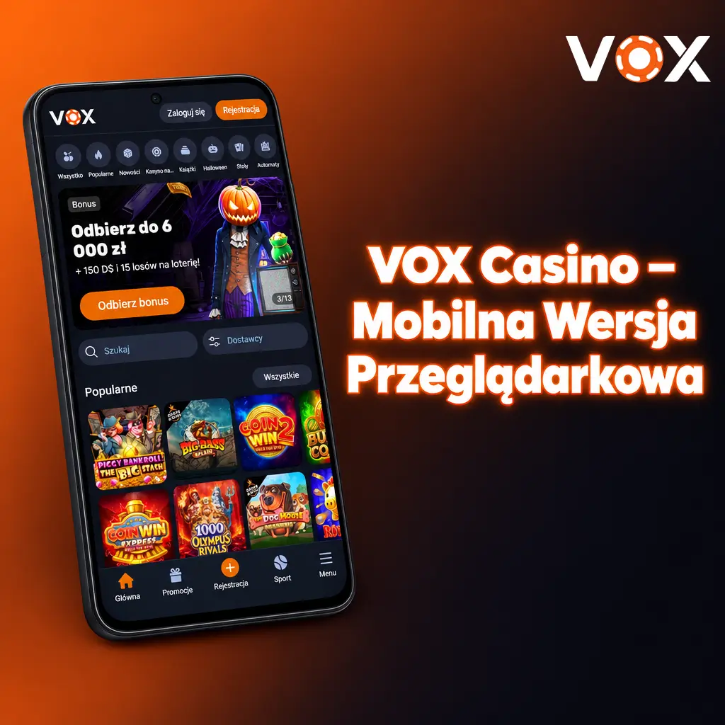 VOX Casino mobilna wersja przeglądarkowa na smartfonie z Chrome, Safari i Firefox